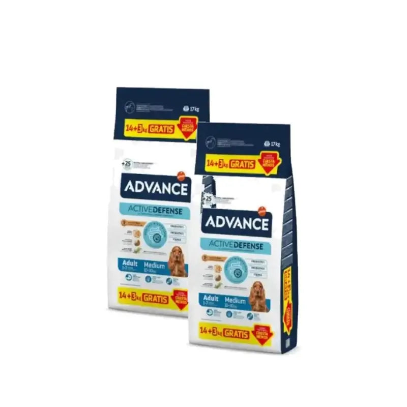 Advance Adult Medium dog food for medium-sized dogs with chicken, Pack of 2 x 14+3 kg
