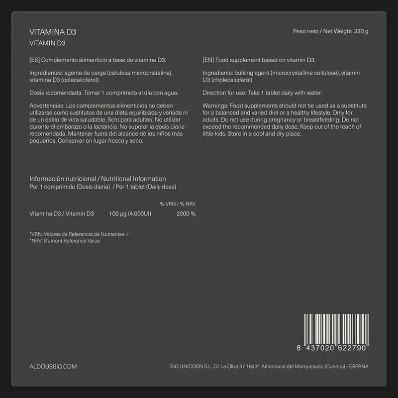 Aldous Bio Vitamin D3 4000 Ui Aldous , 500 tablets