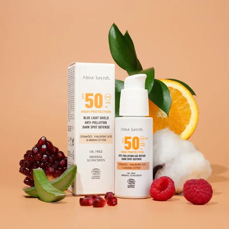 Alma Secret Natural Facial Sunscreen SPF50 Ceramides, Anti-Blemish & Oil-Free Golden, 50 ml