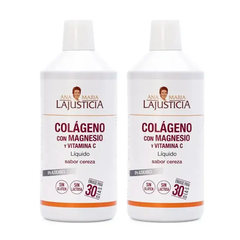 Ana Maria Lajusticia Collagen with Magnesium + Vitamin C cherry flavour, Pack 2 x 1L