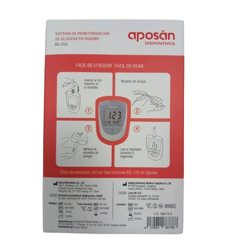 Aposan Blood Glucose Monitoring System Bg-02, 10 lancets + 10 strips