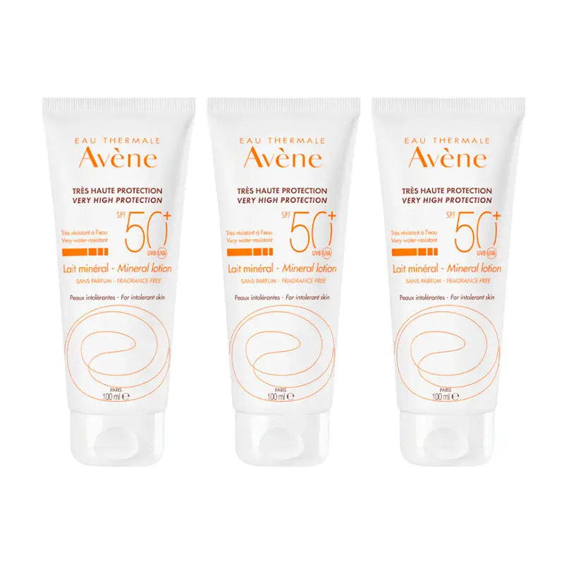 Avène Sunscreen Mineral Milk Intolerant Skin Spf 50+, 3 x 100 ml