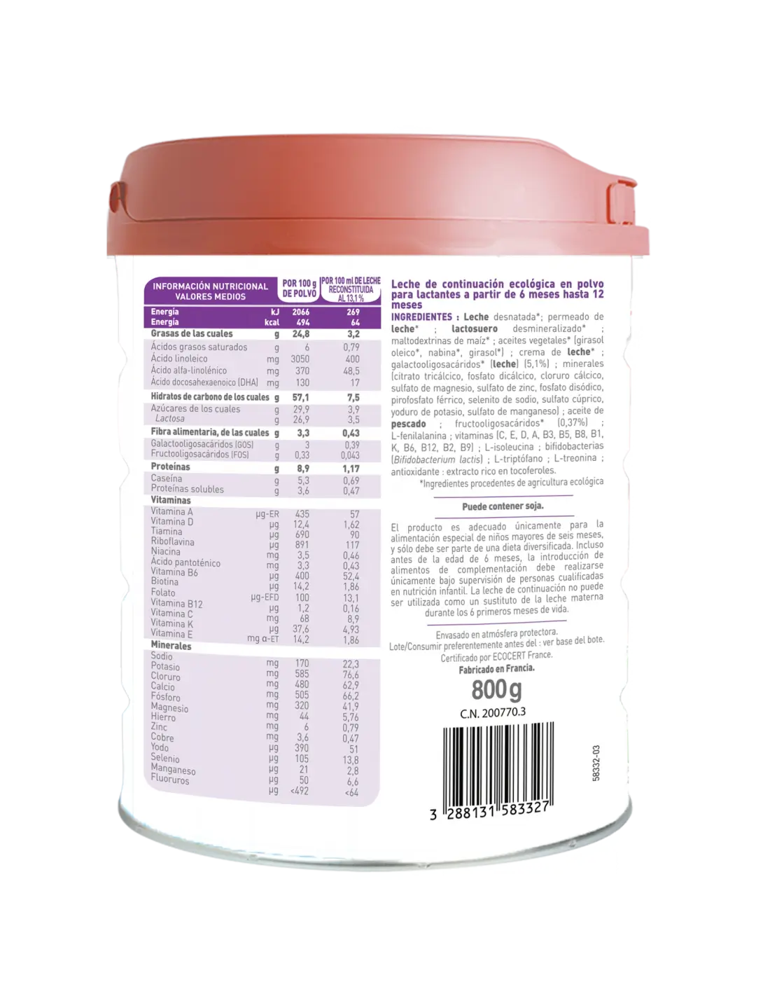 Babybio Optima 2 Cow’s Milk 6–12 Months, 800 g