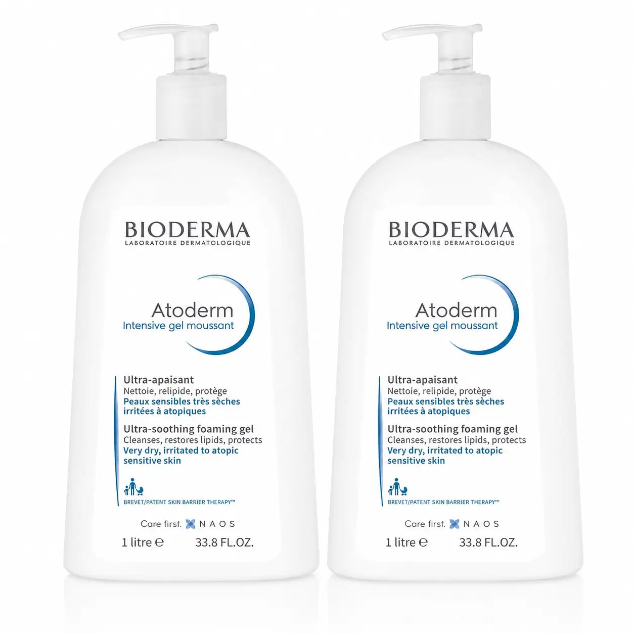 Bioderma Atoderm Intensive Foaming Gel for Dry Skin, 1 litre, pack of 2
