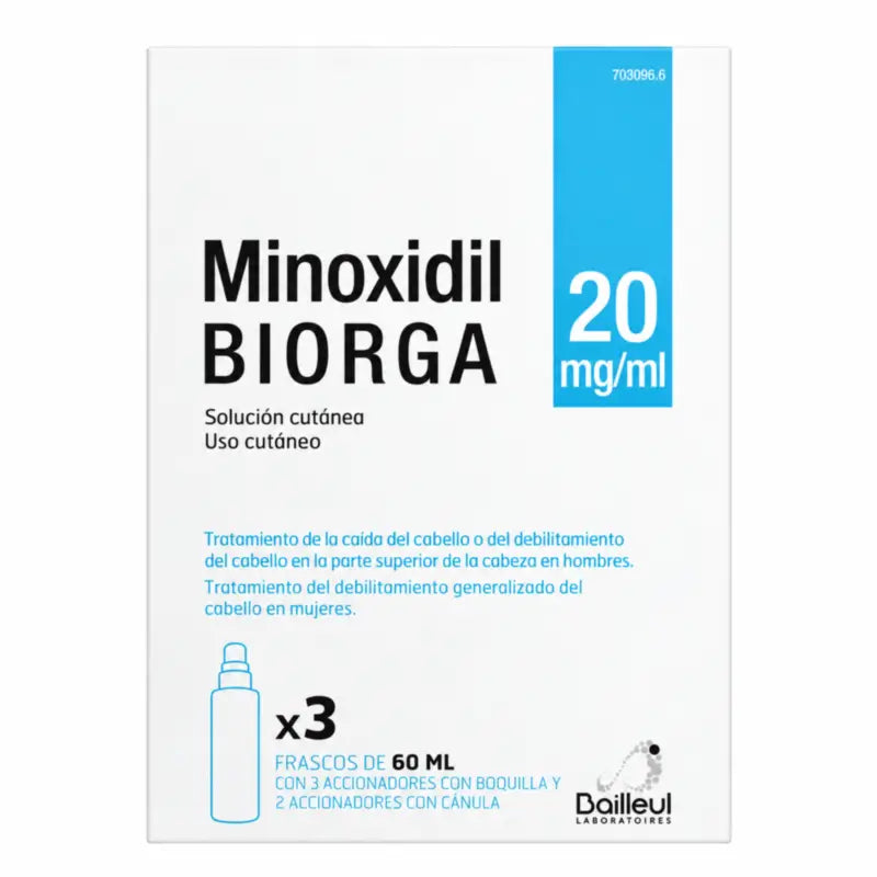 Biorga 20 Mg/ ml Minoxidil Cutaneous Solution 3 Bottles 60 ml + 3 Nozzle Actuators and 2 Cannula Actuators