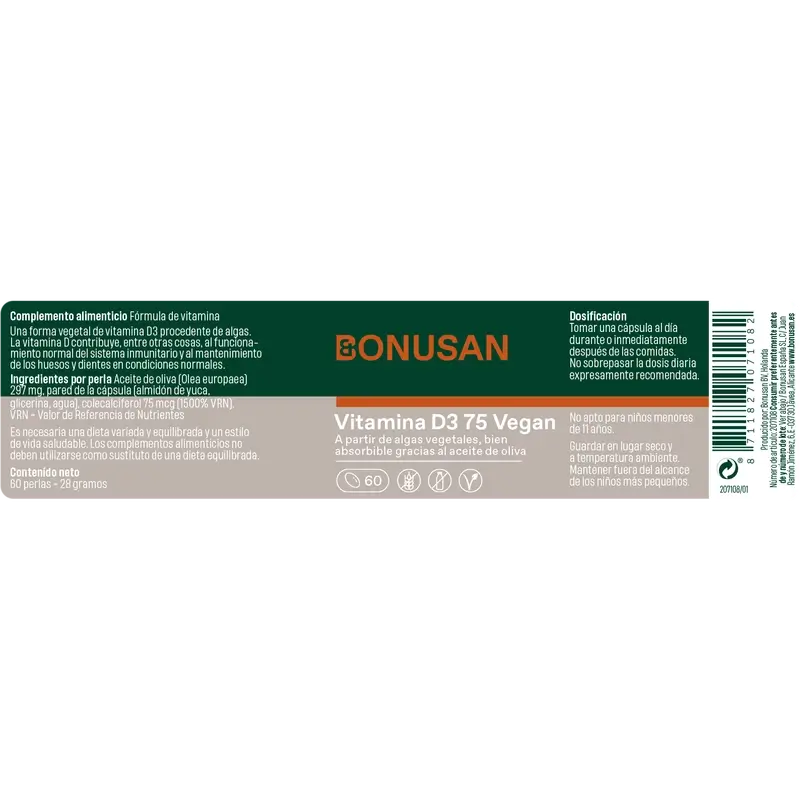 Bonusan Vitamin D3 75 Vegan, 60 pearls