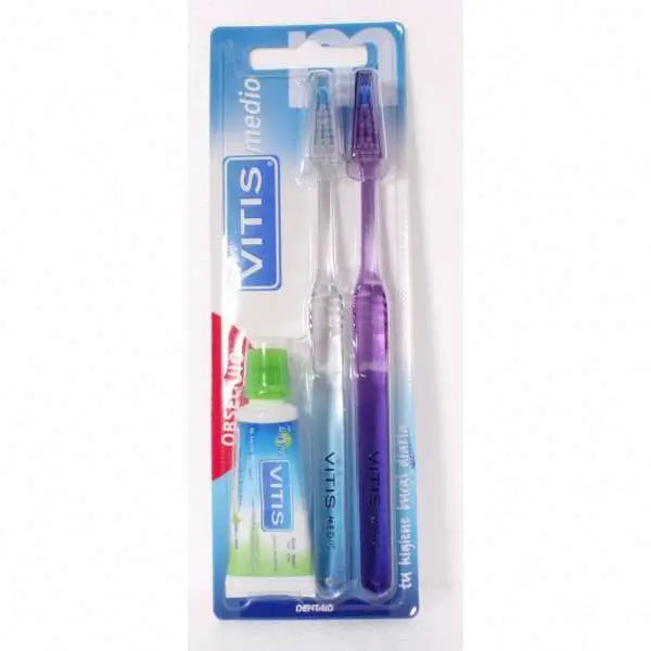 VITIS Duplo Medium Toothbrush + Anti-Cavity Toothpaste 15 ml