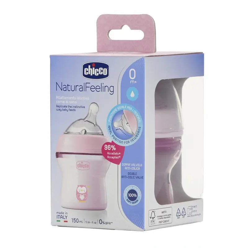 Chicco Naturalfeeling Pink Slow Flow Baby Bottle 150Ml 0M+