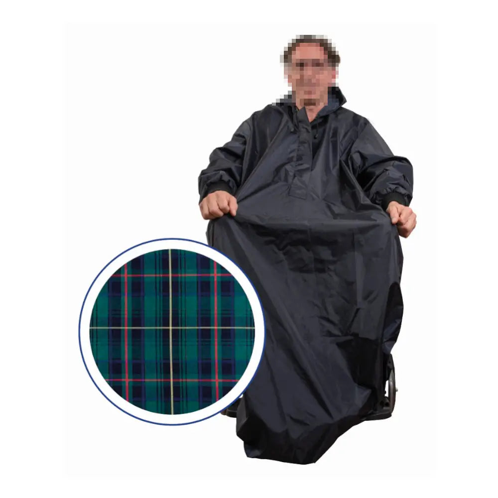 waterproof rain jacket with sleeves and a tartan lining
