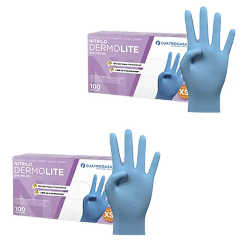 Cuatrogasa Dermolite Powder Free Nitrile Gloves Blue Size Xs, 2X100 Units