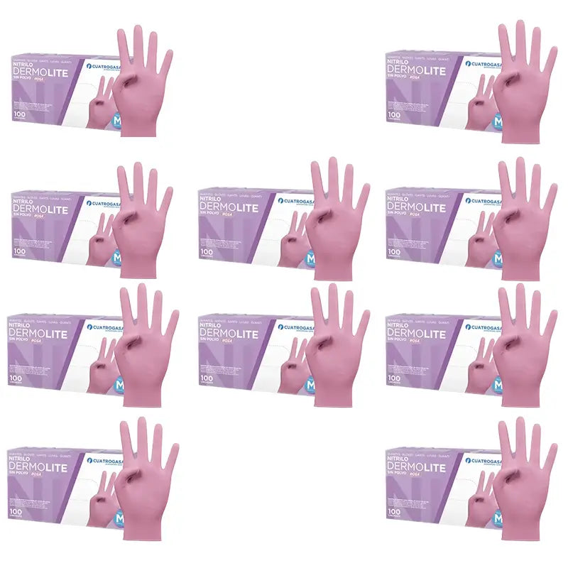 Cuatrogasa Dermolite Powder Free Nitrile Gloves Pink Size M, 10X100 Units