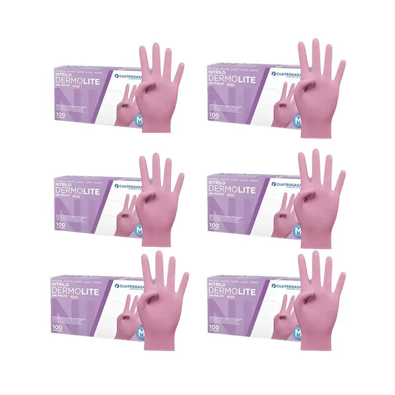 Cuatrogasa Dermolite Powder Free Nitrile Gloves Pink Size M, 6X100 Units
