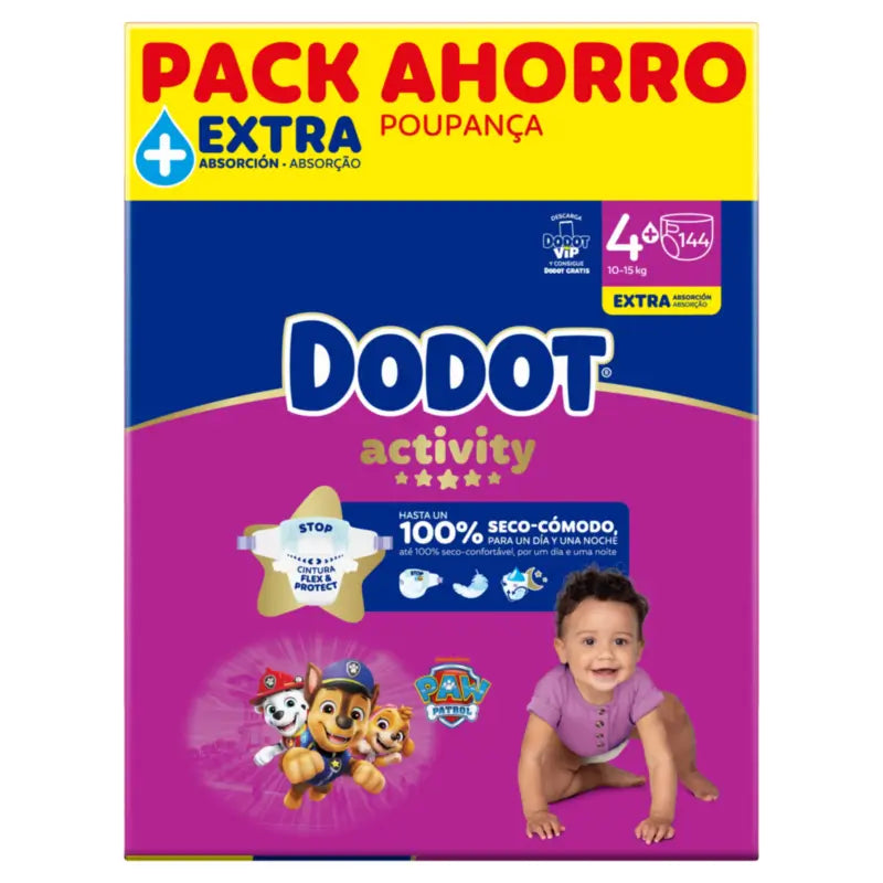 Dodot Activity Size 4+, 10kg-15kg, 144 Nappies