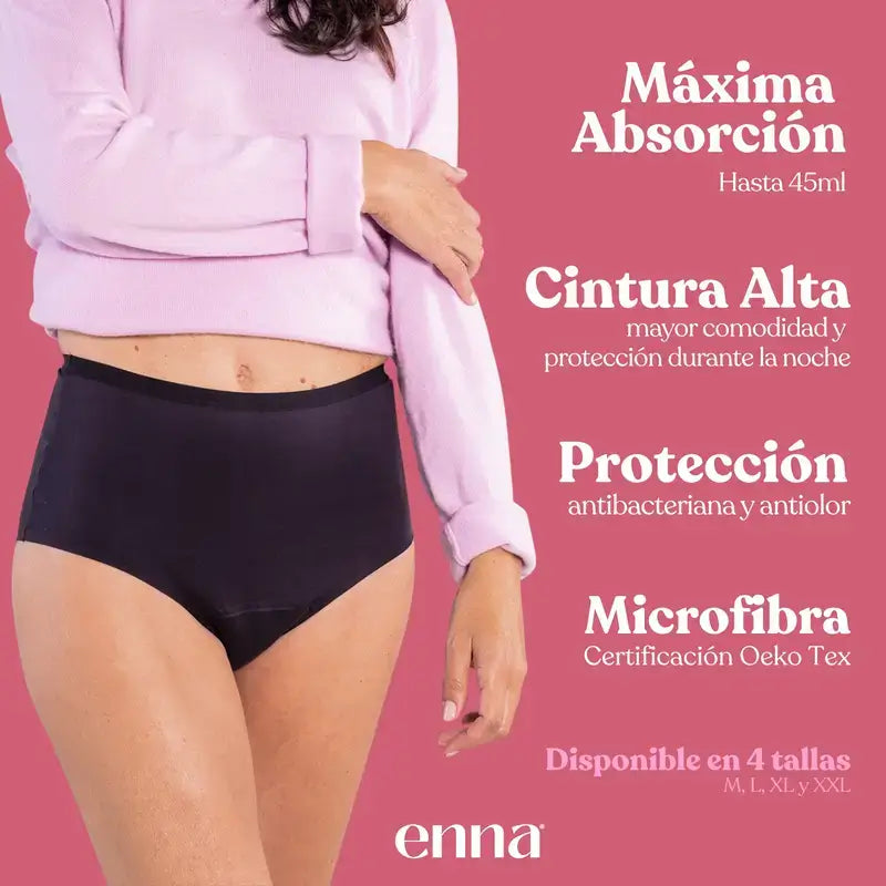Enna Incontinence Women's High Waist 40 Ml Absorption, Size XL, Black Pack 2 Units