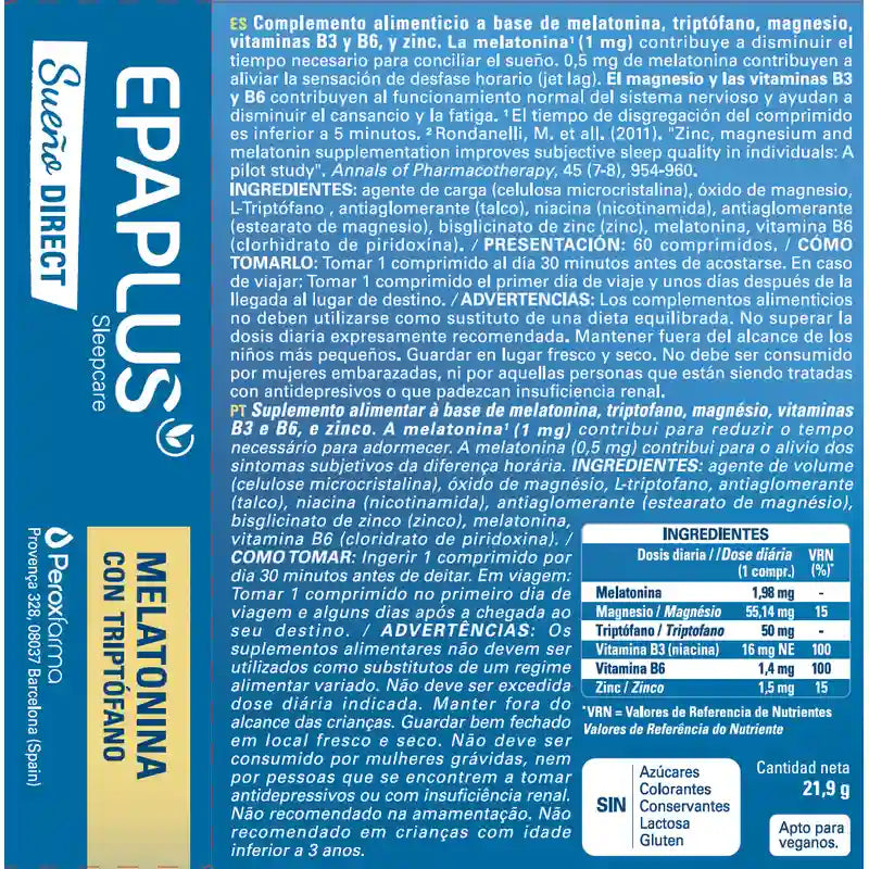 Epaplus Sleepcare Melatonin Direct With Tryptophan Plus , 60 tablets