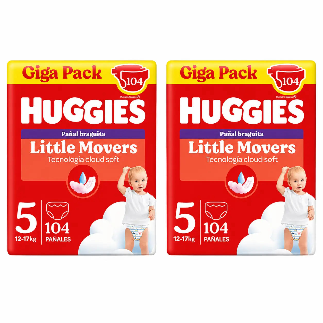 Huggies Little Movers Size 5 (12-17 Kg) Disney Baby Diaper Briefs , 104 pieces, pack 2