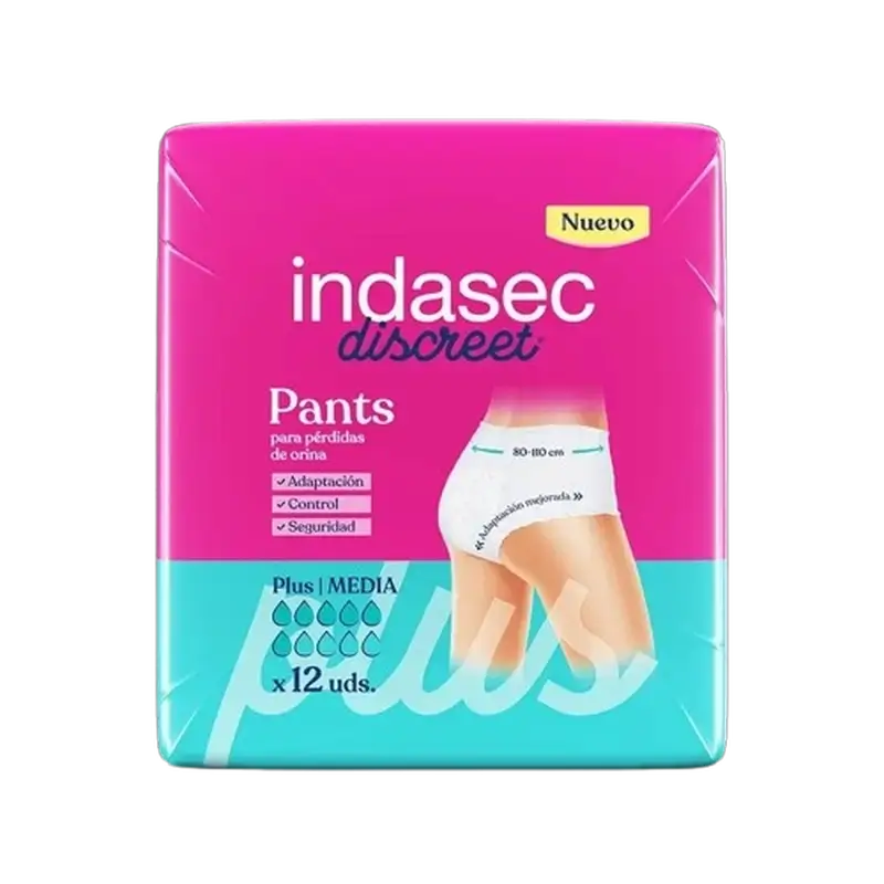 Indasec Discreet Pant Incontinence Panty Plus Medium Size , 12 pieces