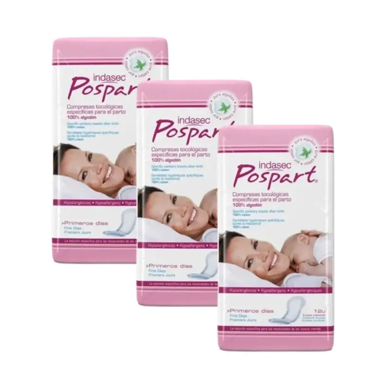 Indasec Pospart First Days Cotton Pad, Pack 3 x 12 Units
