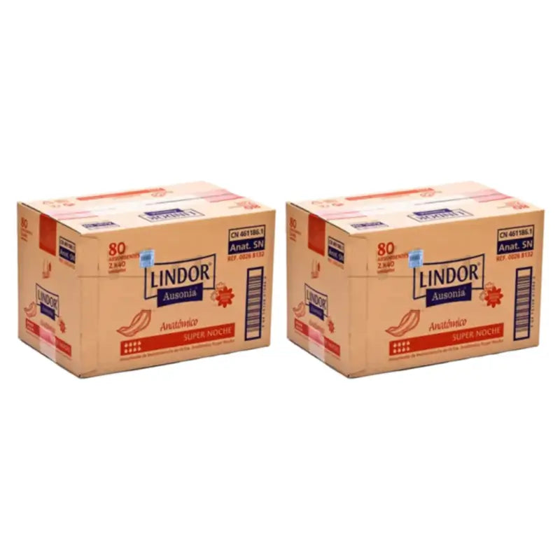 Lindor Super Night Anatomical Nappies, Pack of 2 x 80 units