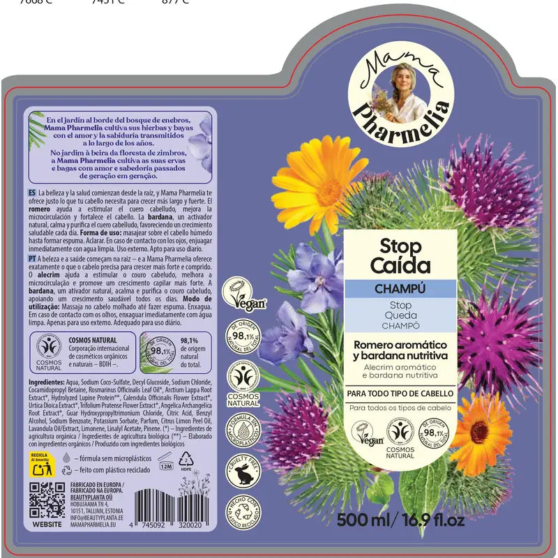 Mama Pharmelia Shampoo Stop Hair Loss Aromatic Rosemary & Burdock Nourishing Shampoo, 500ml