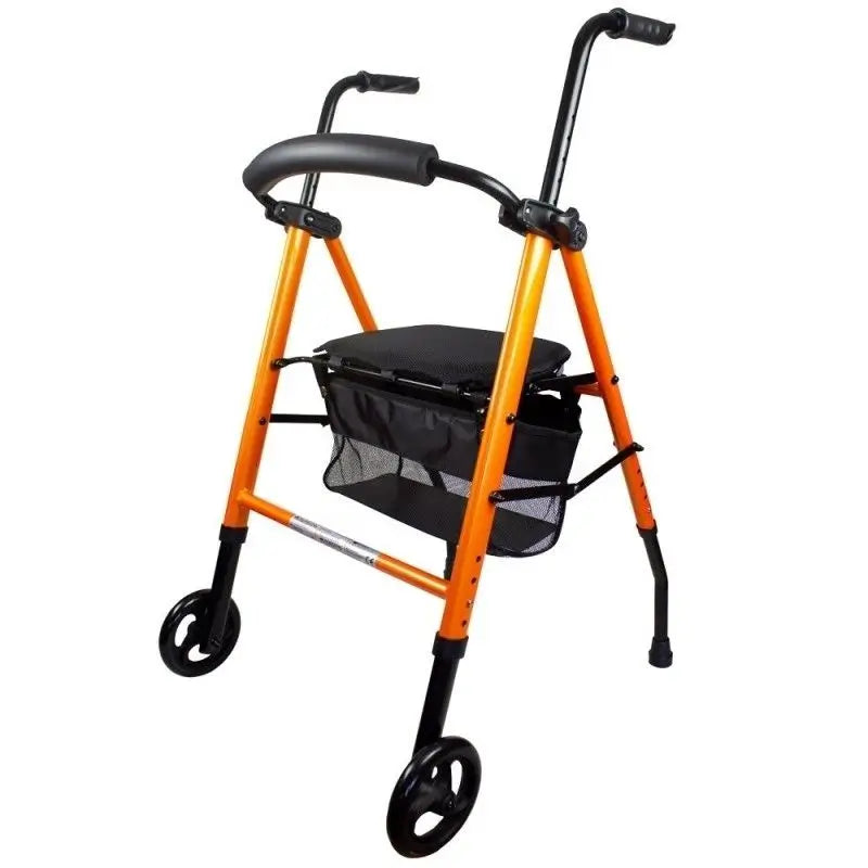 Mobiclinic Elderly Walker With Folding Seat And Backrest Orange