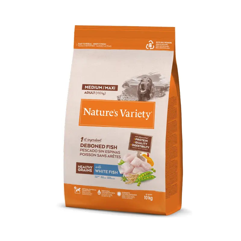 Nature's Variety Dog Food, Medium, With White Fish, Natural, 10 kg