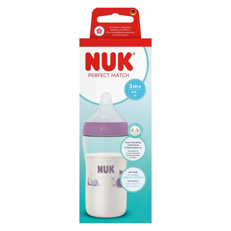 NUK Perfect Match 260 ml Baby Bottle, M Teat, 3m+, Hippopotamus