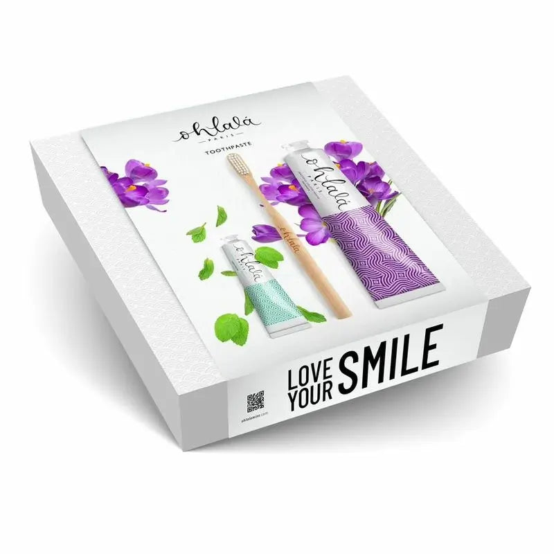 Ohlala Toothpaste "Cool Set" (Violet Mint 75ml + Fresh Mint 15 ml + Bamboo Toothbrush)