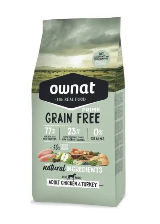 Ownat Grain Free Canine Prime Adult Chicken Turkey 3kg, dog food for dogs