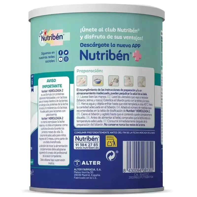 Nutribén Hydrolysed 2 Milk Continuation, 2 X 400 g