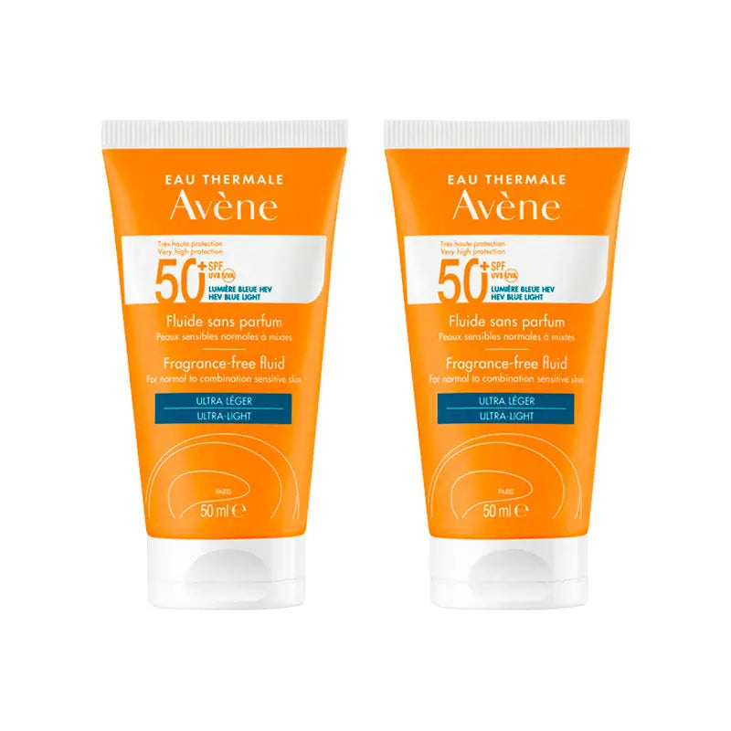 Avene Unscented Sunscreen Fluid SPF 50+, 2x50 ml