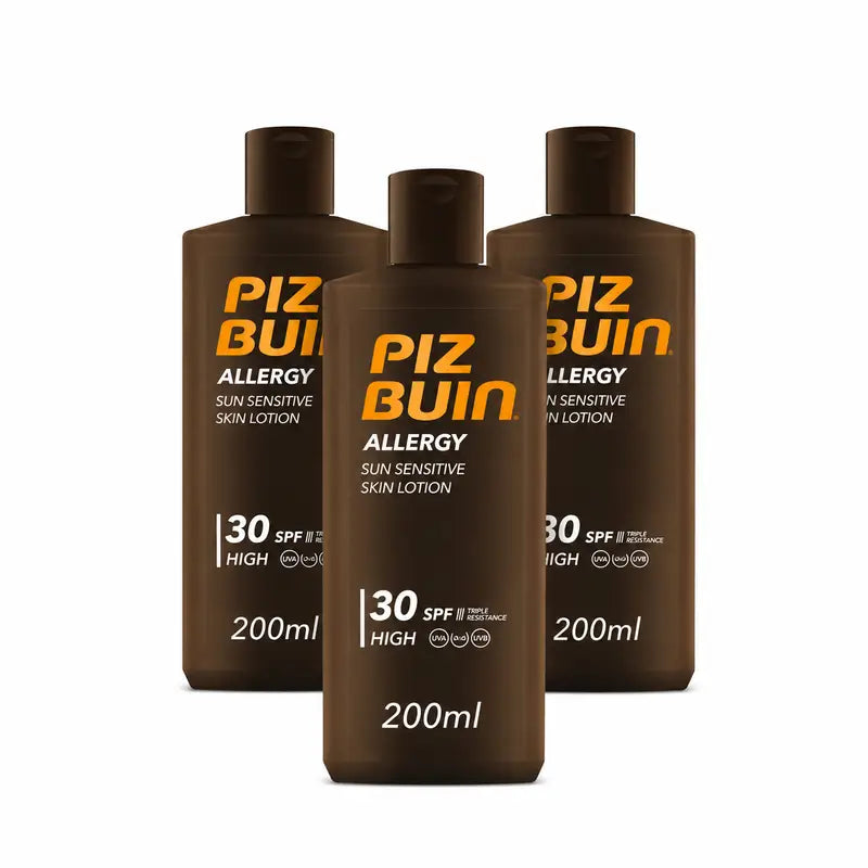 Piz Buin Allergy Body Sunscreen SPF 30 For Sensitive Skin, Body Lotion, UVA/UVB Protection, Pack of 3 x 200ml