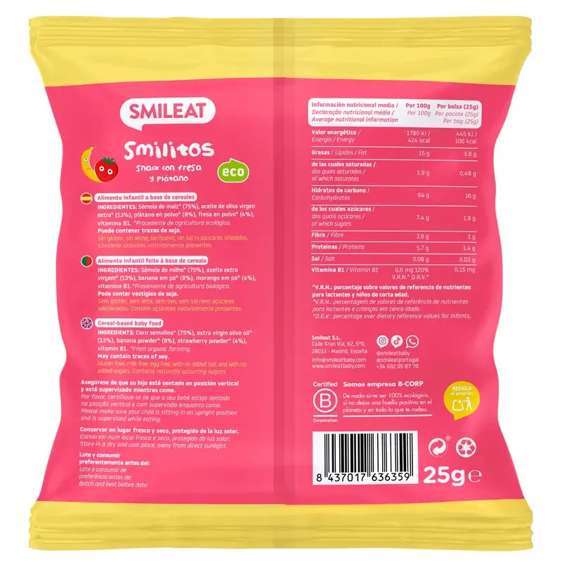 Smileat Smilitos Strawberry & Banana Eco , 25 grams