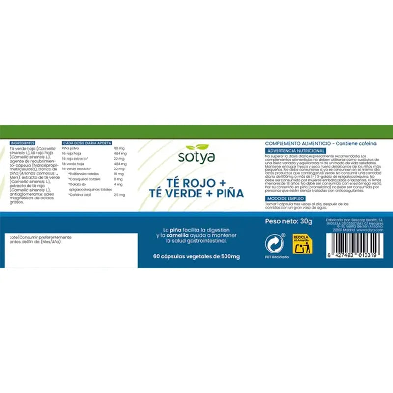 Sotya Red Tea + Green Tea + Pineapple 500 Mg , 60 capsules
