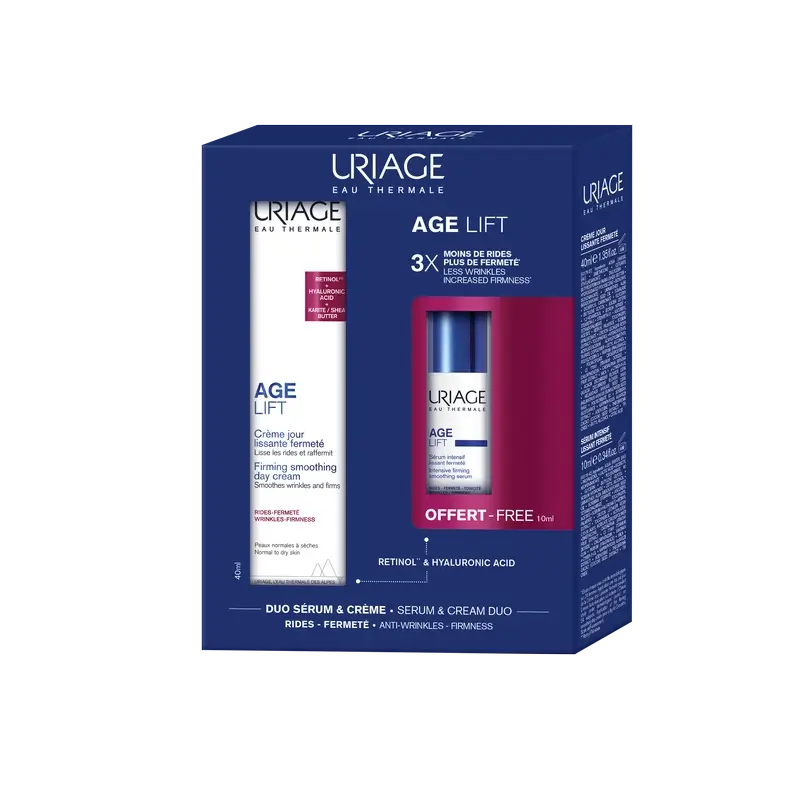 Uriage Age Lift Firming Anti-Aging Day Cream, 40 Ml + Intensive Anti-Wrinkle Serum 10Ml + Gift