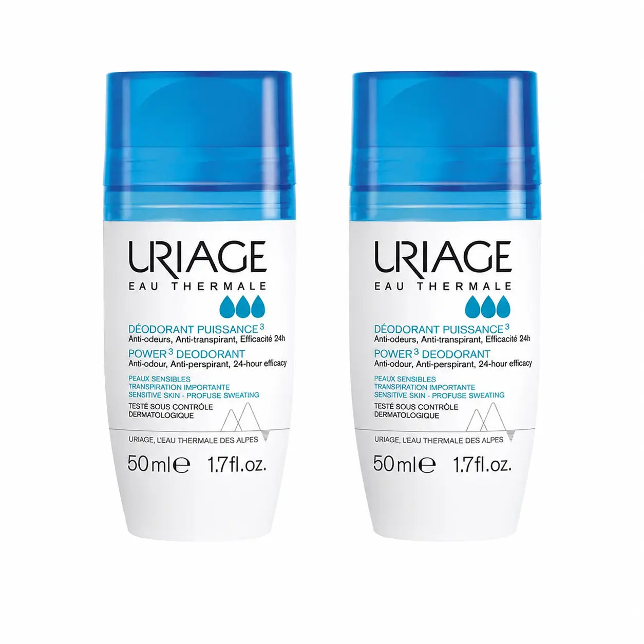 Uriage Tri-Active Deodorant 50ml, 24-hour protection, pack of 2