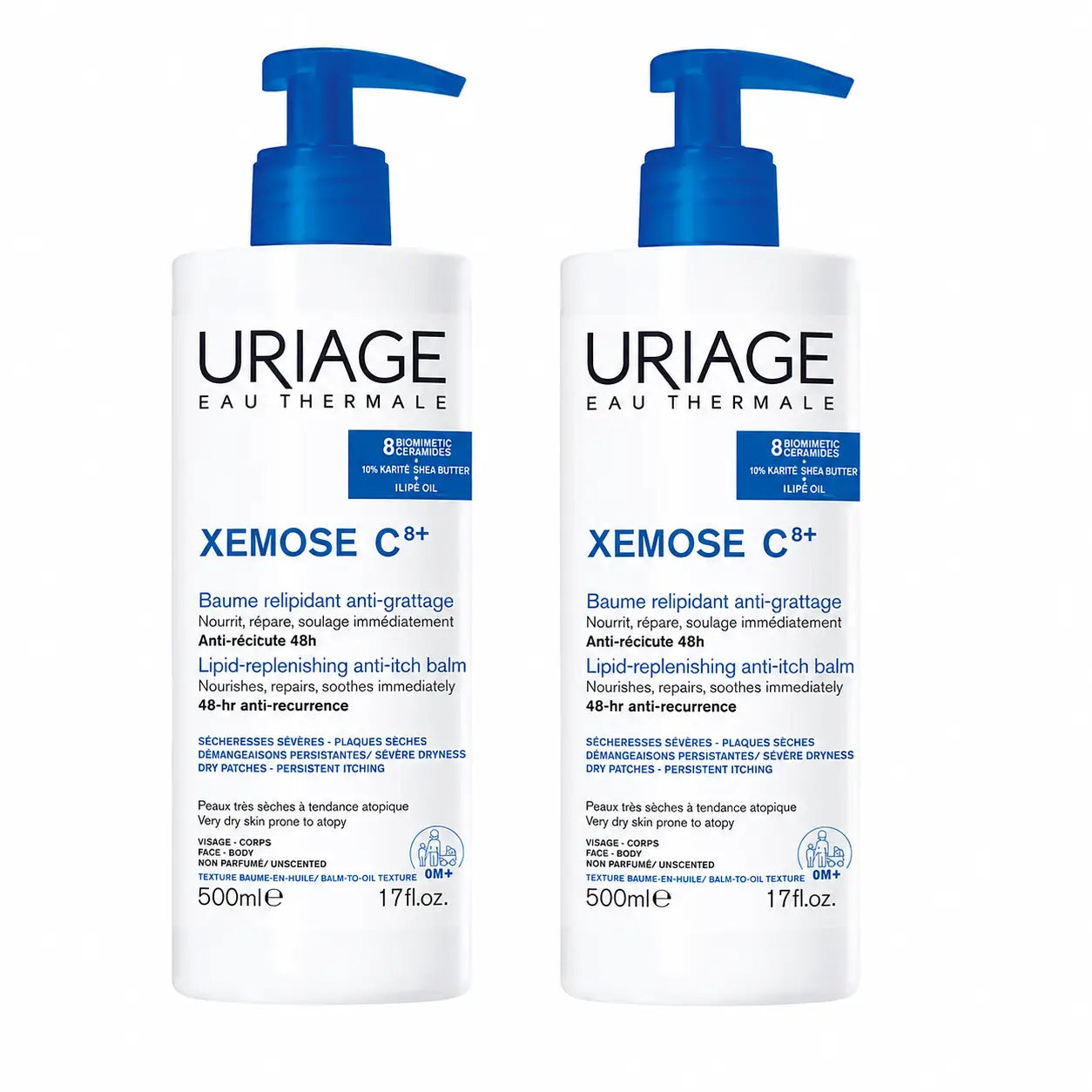 Uriage Xemose C8+ Anti-Itch Lipid-Restoring Balm 500 ml, pack of 2