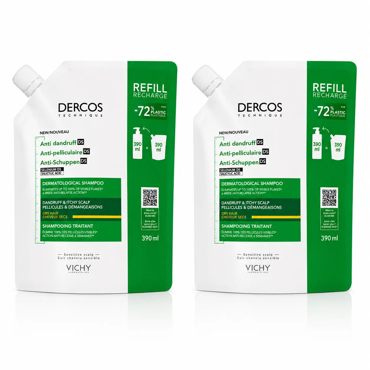 Vichy Pack Vichy Dercos Ecorefill Energy+ Shampoo, 400 Ml, x2