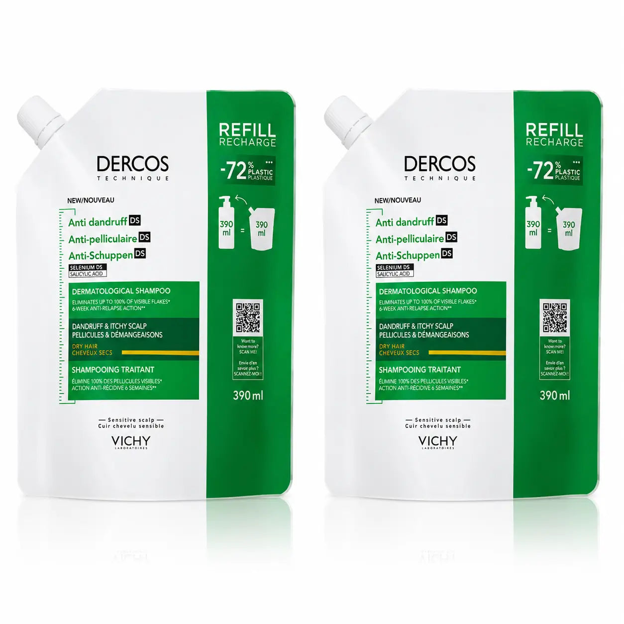 Vichy Pack Vichy Dercos Technique Ecorefill Anti-Dry Dandruff Shampoo, x2