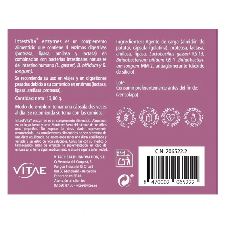 IntestVita Enzymes 30 capsules – With enzymes and probiotics
