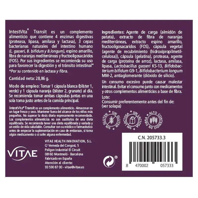 IntestVita Transit 60 capsules – With fibre and probiotics