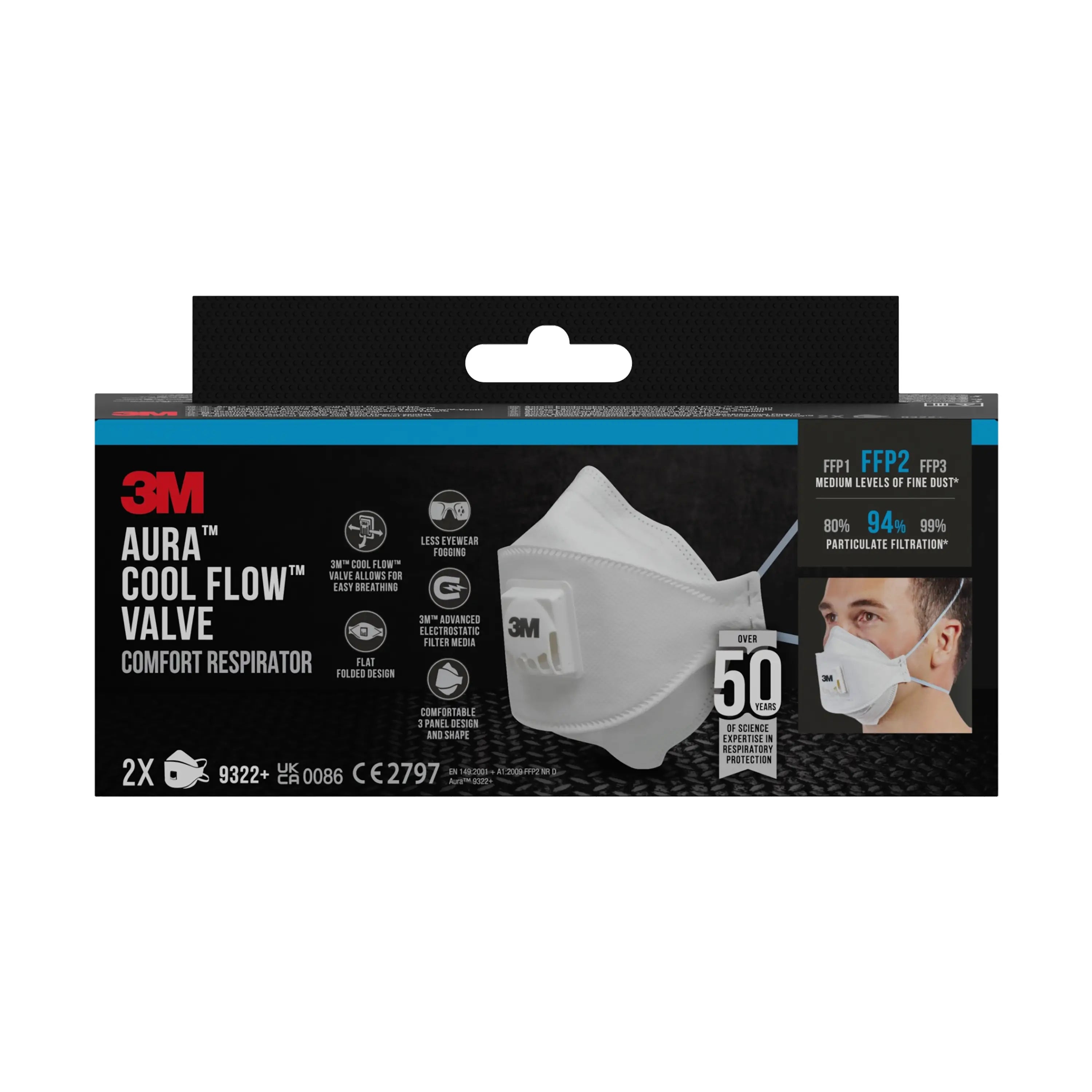 3M™ Dust & Dust Particulate Mask C/Valve 9322+ Ffp2, 2 pieces