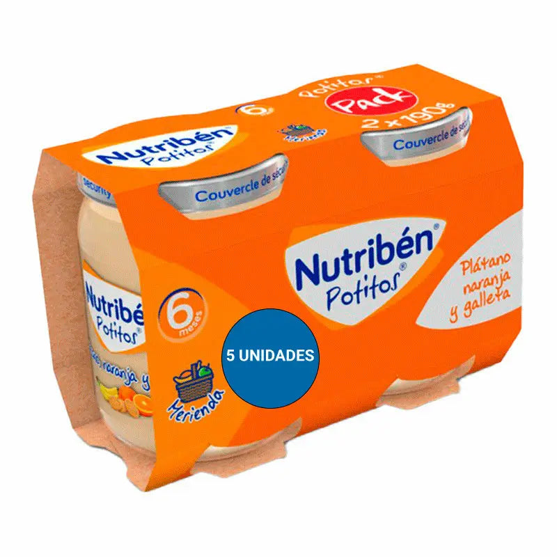 5 X Nutriben Pot Snack Pack Banana, Orange And Biscuit 2X190 Gr