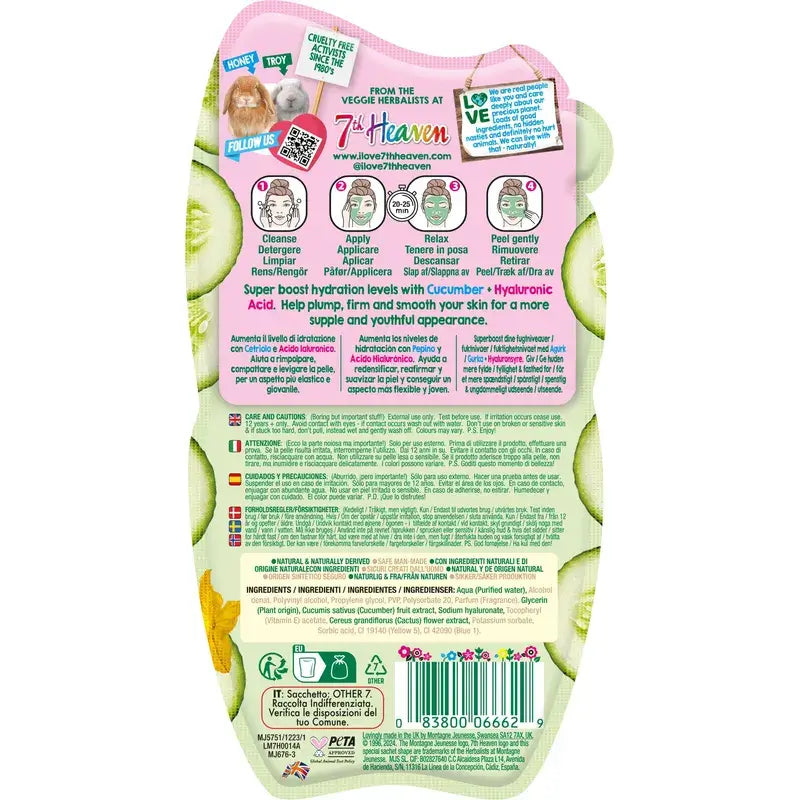 7 Heaven Cucumber Peel-Off Mask With Redensifying And Firming Hyaluronic Acid , 10 ml