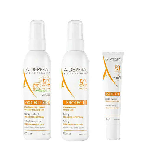 A-Derma Invisible Sun Fluid Spf50+ 40 Ml + Sun Spray Spf50+ 200 Ml + Sun Spray for Children Spf50+ 200 Ml