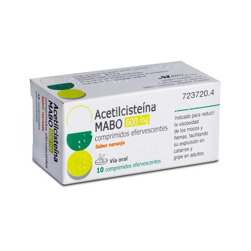 Mabo Acetylcysteine 600 mg Orange Flavour, 10 Effervescent Tablets