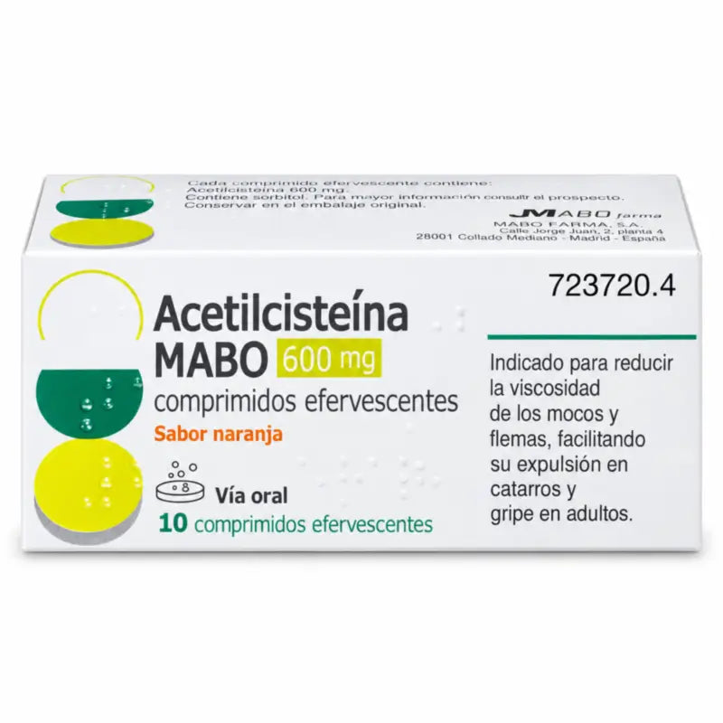 Mabo Acetylcysteine 600 mg Orange Flavour, 10 Effervescent Tablets