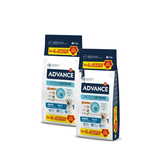 Advance Adult Maxi dog food for large breeds with chicken, Pack of 2 x 14+3 kg