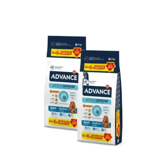 Advance Adult Medium dog food for medium-sized dogs with chicken, Pack of 2 x 14+3 kg