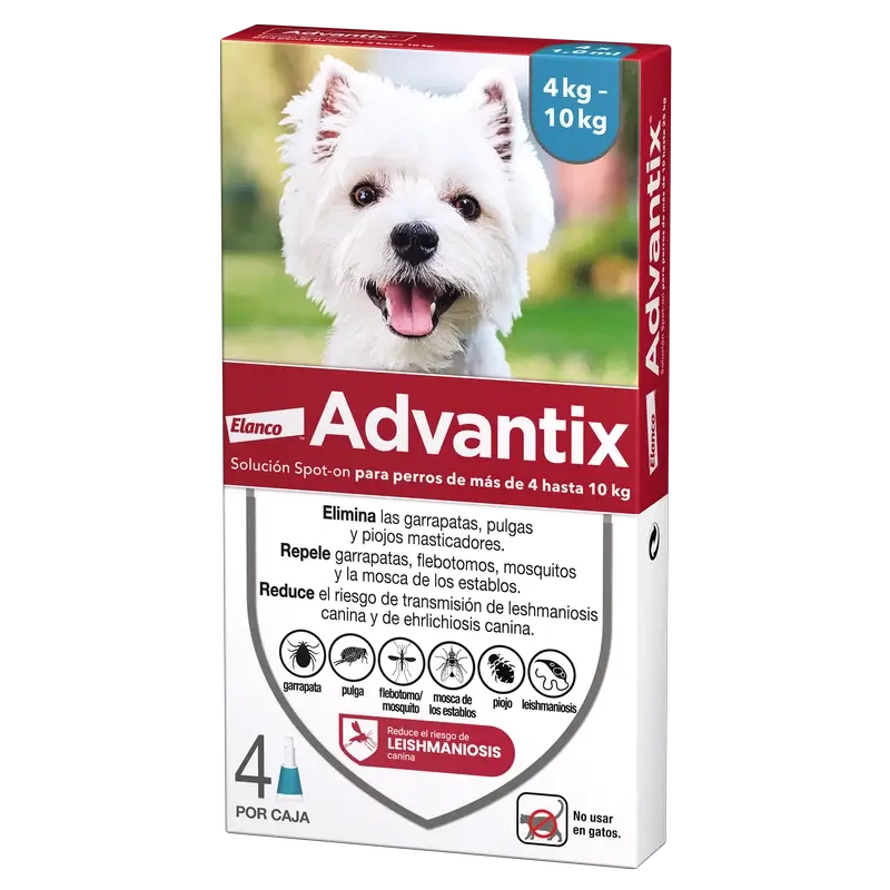 Advantix Antiparasitic Pipettes For Dogs From 4 To 10 Kg 4 Units X 1 Ml
